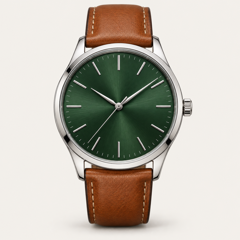 Arden — 40mm Minimalist in Green / Brown Leather