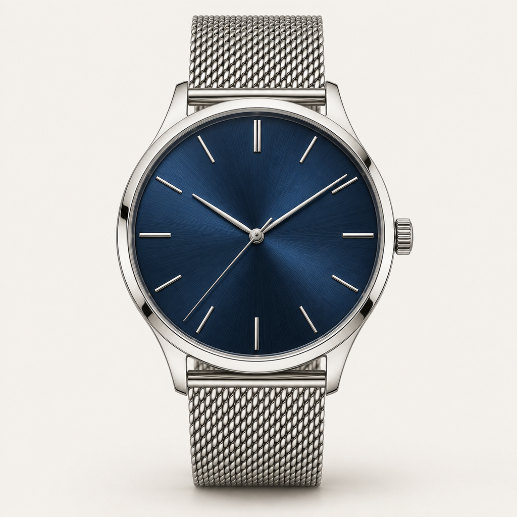 Arden — 40mm Minimalist in Navy / Steel Mesh