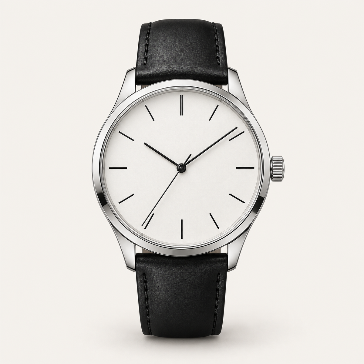 Arden — 40mm Minimalist in White / Black Leather