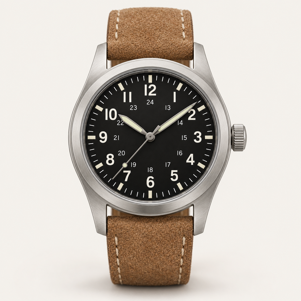 Halvard — 38mm Field Watch in Black / Tan Leather
