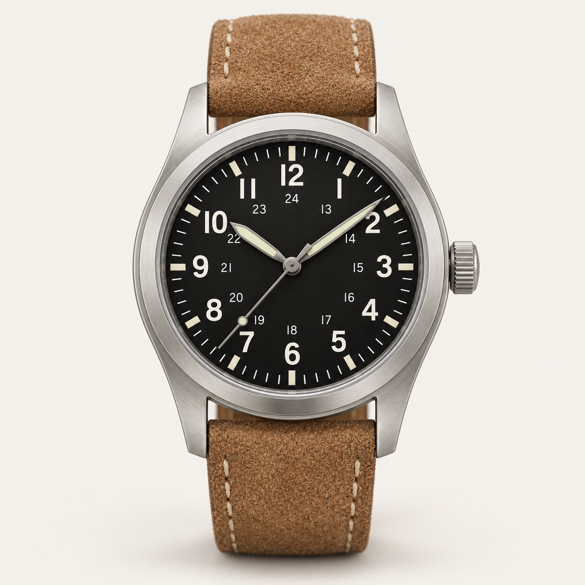 Halvard — 38mm Field Watch in Black / Tan Leather