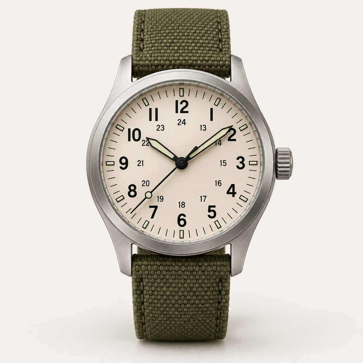 Halvard — 38mm Field Watch in Cream / Olive Canvas