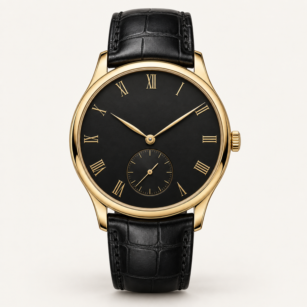 Vesper — 36mm Dress Watch in Black / Black Leather