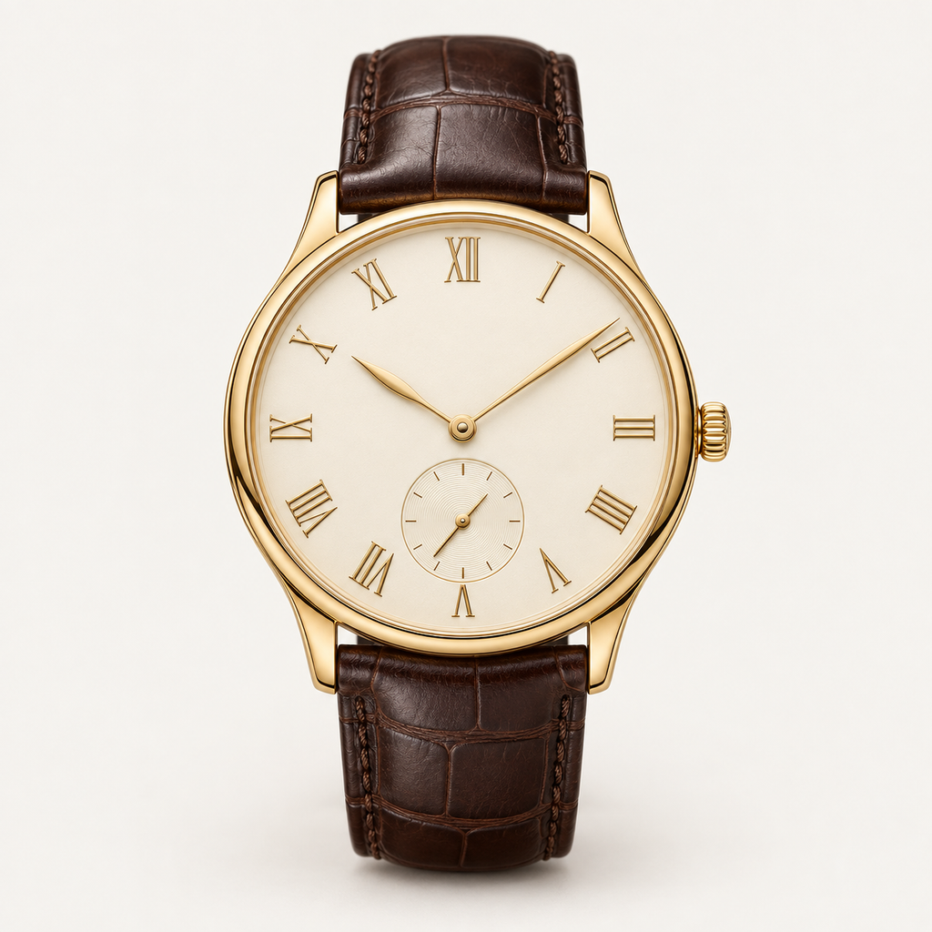 Vesper — 36mm Dress Watch in Ivory / Brown Leather