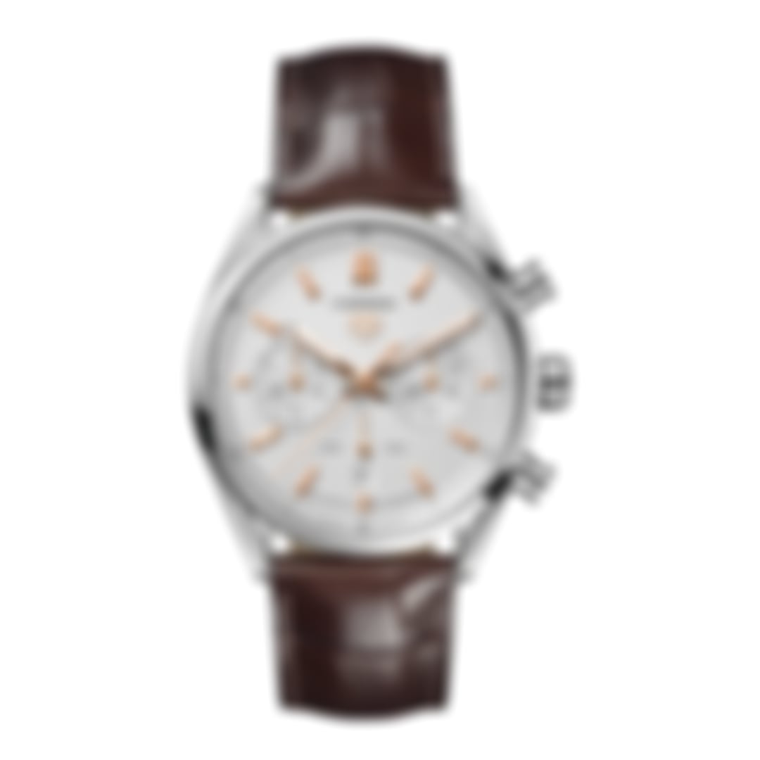 Carrera Chronograph – Silver/Rose Gold Brown Leather Strap